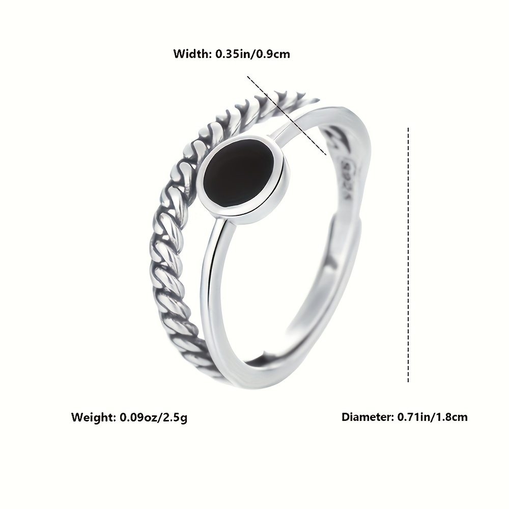 S925 Silver Chain Drop Glue Double Layer Open Adjustable Ring